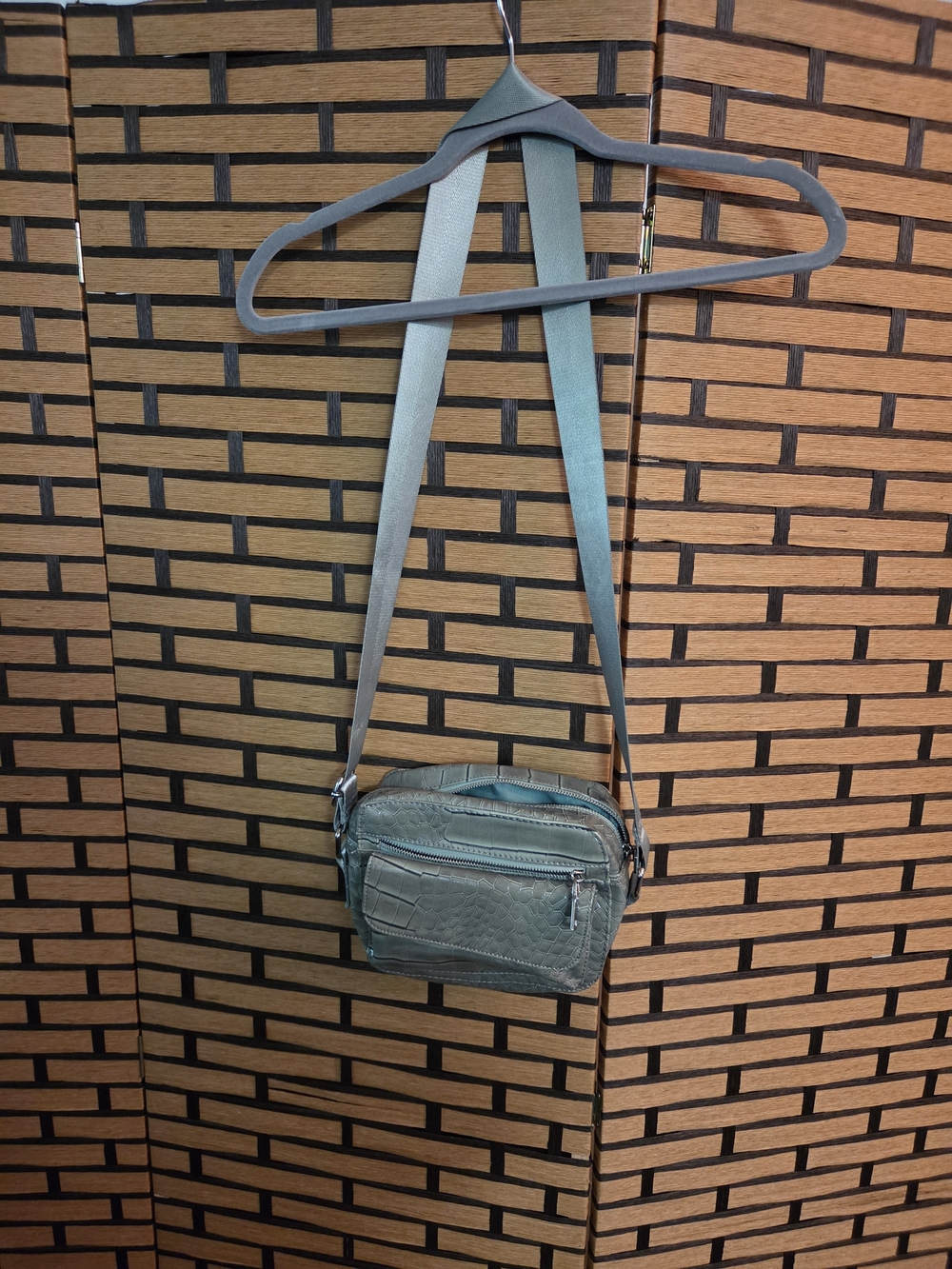 Hvisk Sage Green Croc Embossed Vegan Leather Cayman Crossbody Bag